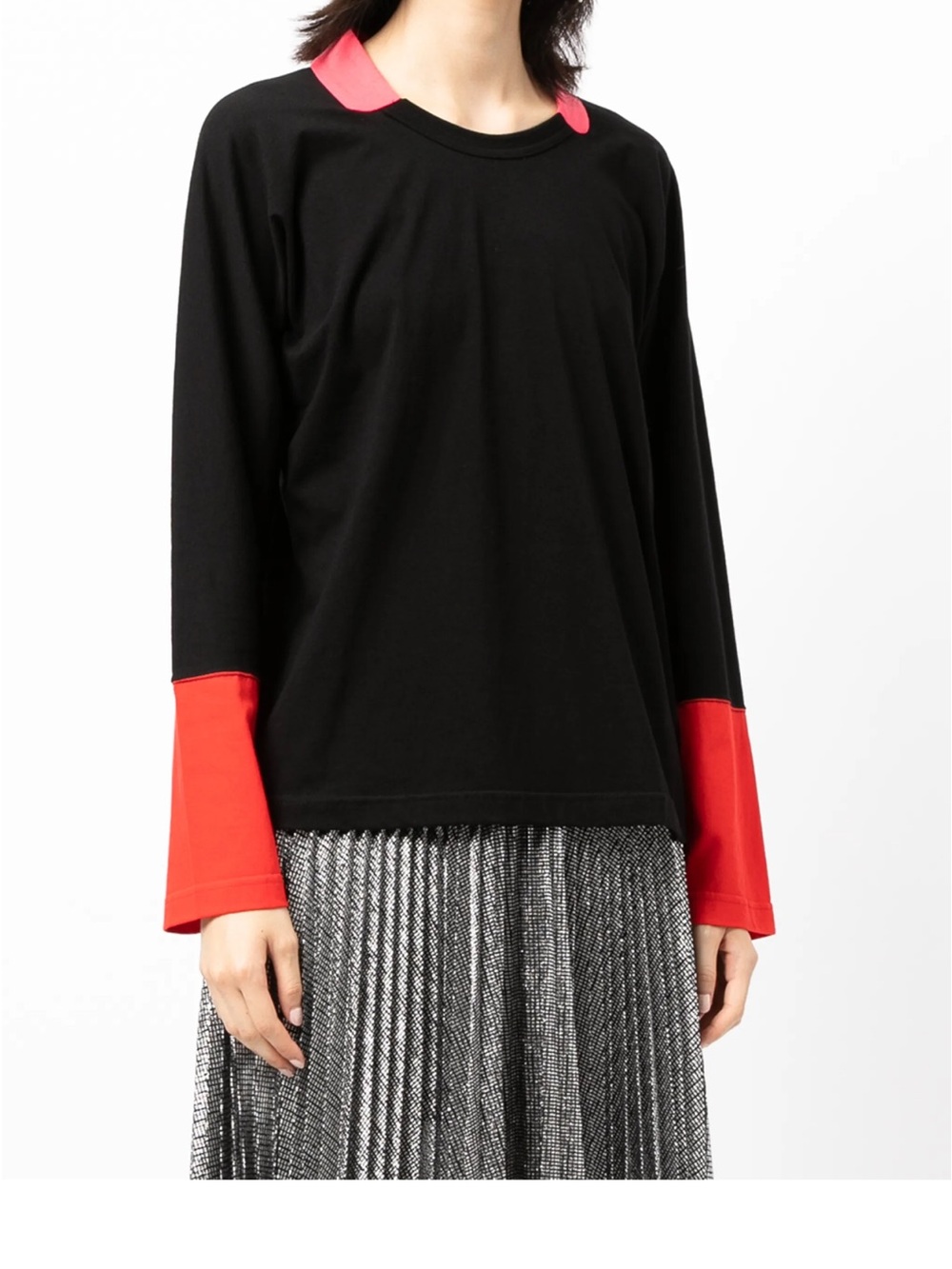 Comme des Garcons Black Long Sleeve Tee with Pink Accent Collar/Red Cuffs